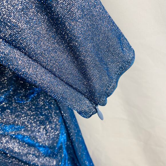 Ieena for Mac Duggal Blue Metallic Deep V-Neck Front Twist Maxi Gown Size 4 - Picture 7 of 10